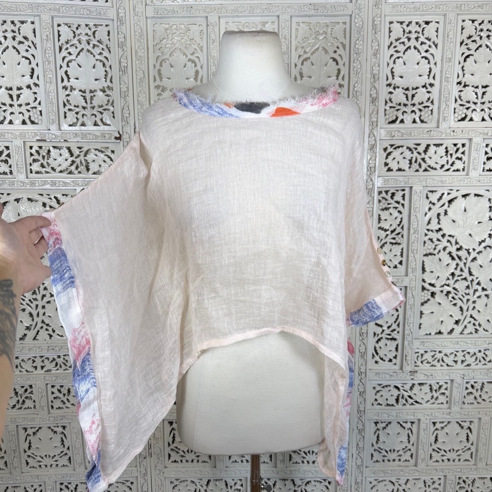 Paper Lace Light Pink Sheer Boho Cropped Poncho Blouse One Size Resort Beachy